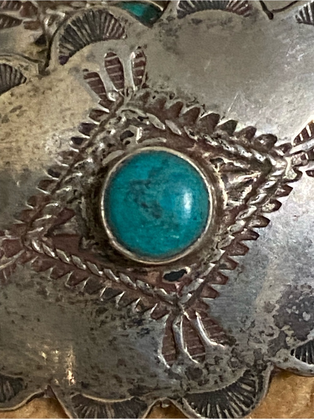 1940s Navajo Unsigned 11 Concho Belt Turquoise Sterling Silver Hand Stamped 28” - Picture 6 of 8